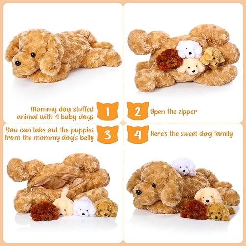 Miniatura 3 de Skylety 5 piezas de animales de peluche para perros con bebés en el interior, 1 mamá grande con 4 mini cachorros suaves para niños, fiesta de