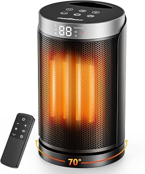 1500W Space Heater for Indoor Use, Portable PTC Ceramic Heater with 70 Oscillation, Remote Control, 112H Timer, Quiet Electric Heater with Overheat & Tip-Over Protection for Bedroom and Office