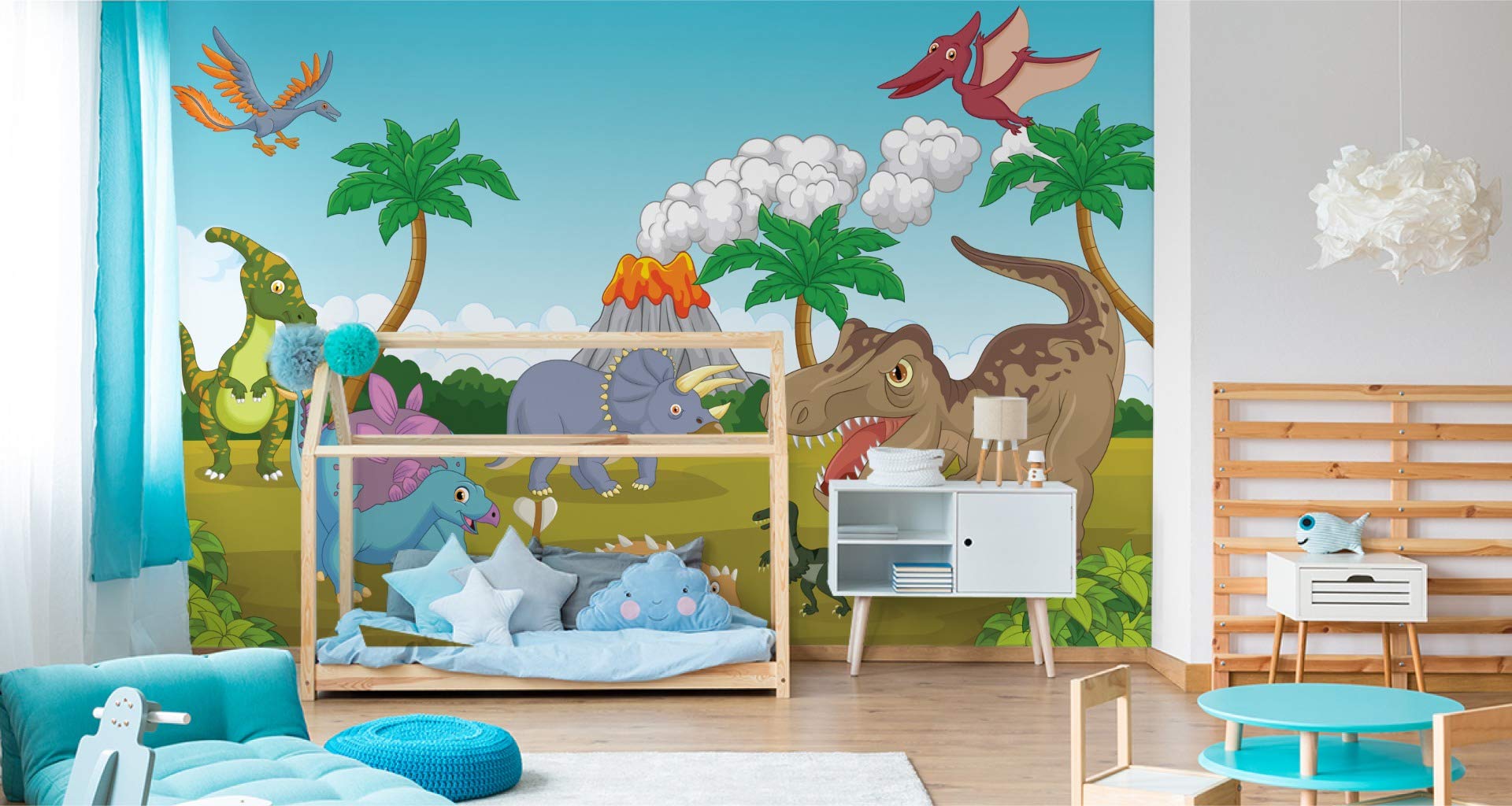 Fotobehang Sprookjesachtige Dinosaurussen Aan Het Water - Vliesbehang