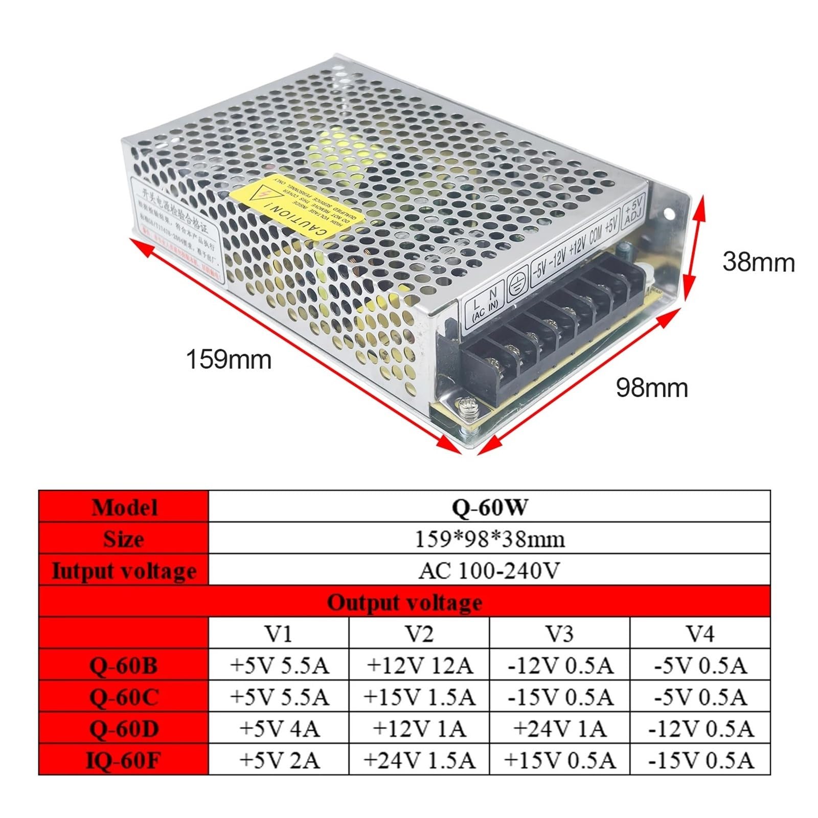 Q-60A/B/C 5V 12V 24V 15V Quad-Ausgang 60W Schaltnetzteil Mehrere Vierkanalspannung AC-DC SMPS 1St(Q-60D)