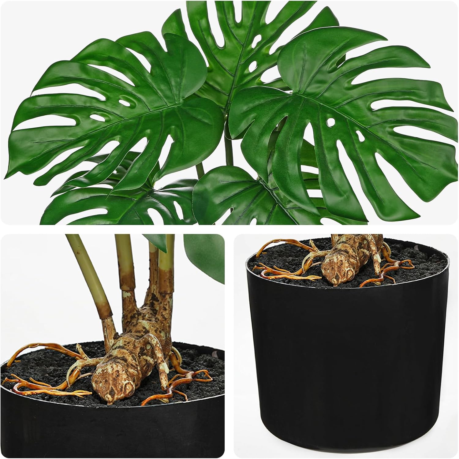 DILATATA Fake Plants Artificial Monstera Plant 18" Faux Potted Monstera Plant Indoor Tropical Palm Fronds with Black Pot for Indoor Home Decor Office Living Room Porch Decor