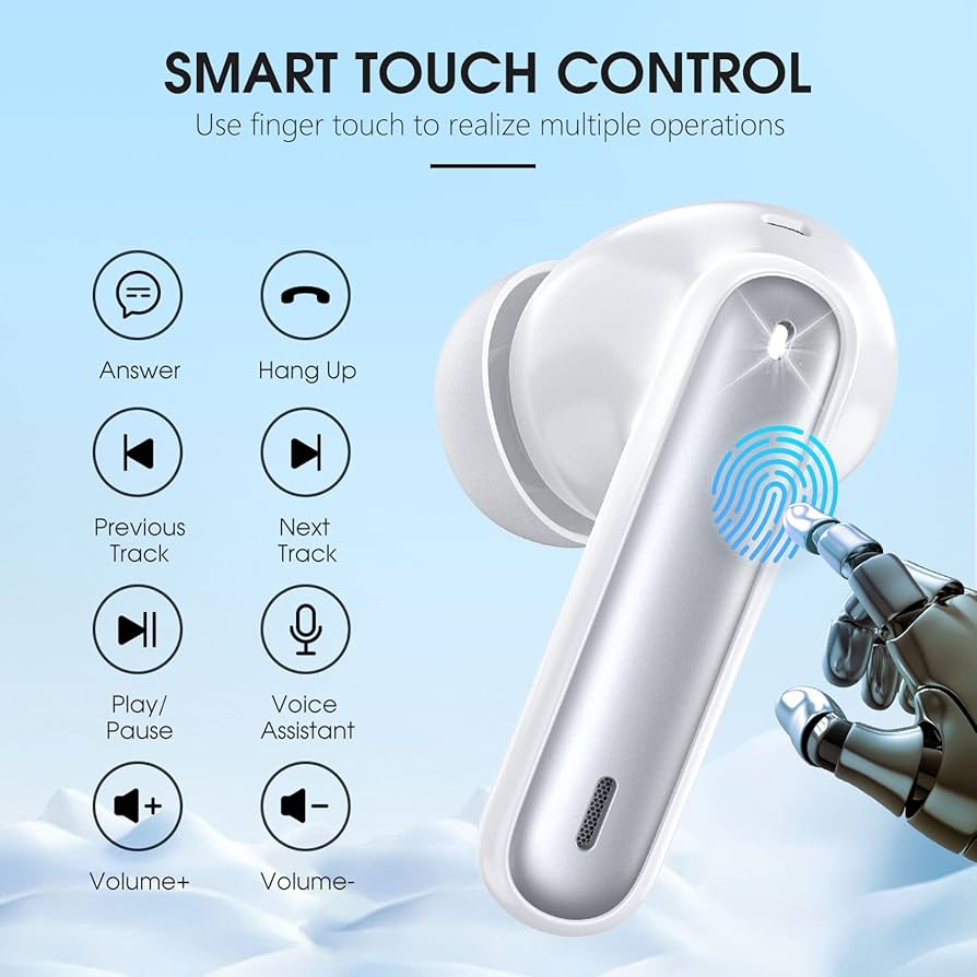 Amazon.com: Wireless Earbuds Bluetooth 5.3 Headphones 40 Hrs Playtime with LED Display, Deep Bass Stereo and Noise Cancelling Bluetooth Ear Buds IP7 Waterproof Wireless Earphones with Mic for iPhone Android White : Electronics