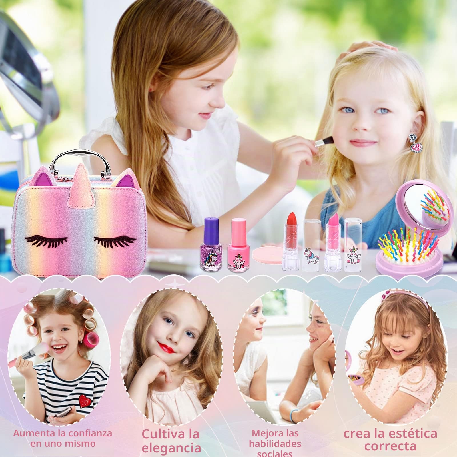 Kit de Maquillaje Niñas 31 Piezas, Juego de Maquillaje Seguro y No Tóxico, Kit de Maquillaje para Niñas Lavable, Juguetes Niña de Maquillaje, Juguete de Maquillajepara Princesas 3 4 5+ Años