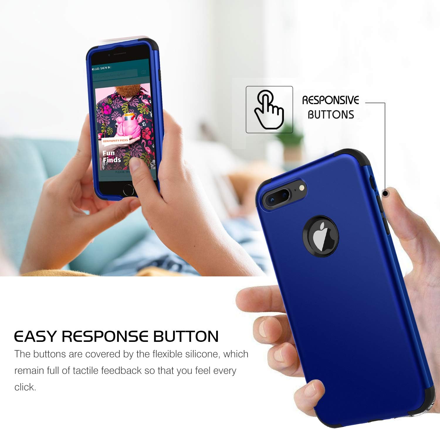 BENTOBEN iPhone 7 Plus Case, iPhone 7 Plus Phone Case Blue, 3 in 1 Heavy Duty Hybrid Hard PC Back Shockproof Protective Soft Silicone PC Bumper Durable Boys Cover for iPhone 7Plus 5.5 Inch, Navy Blue