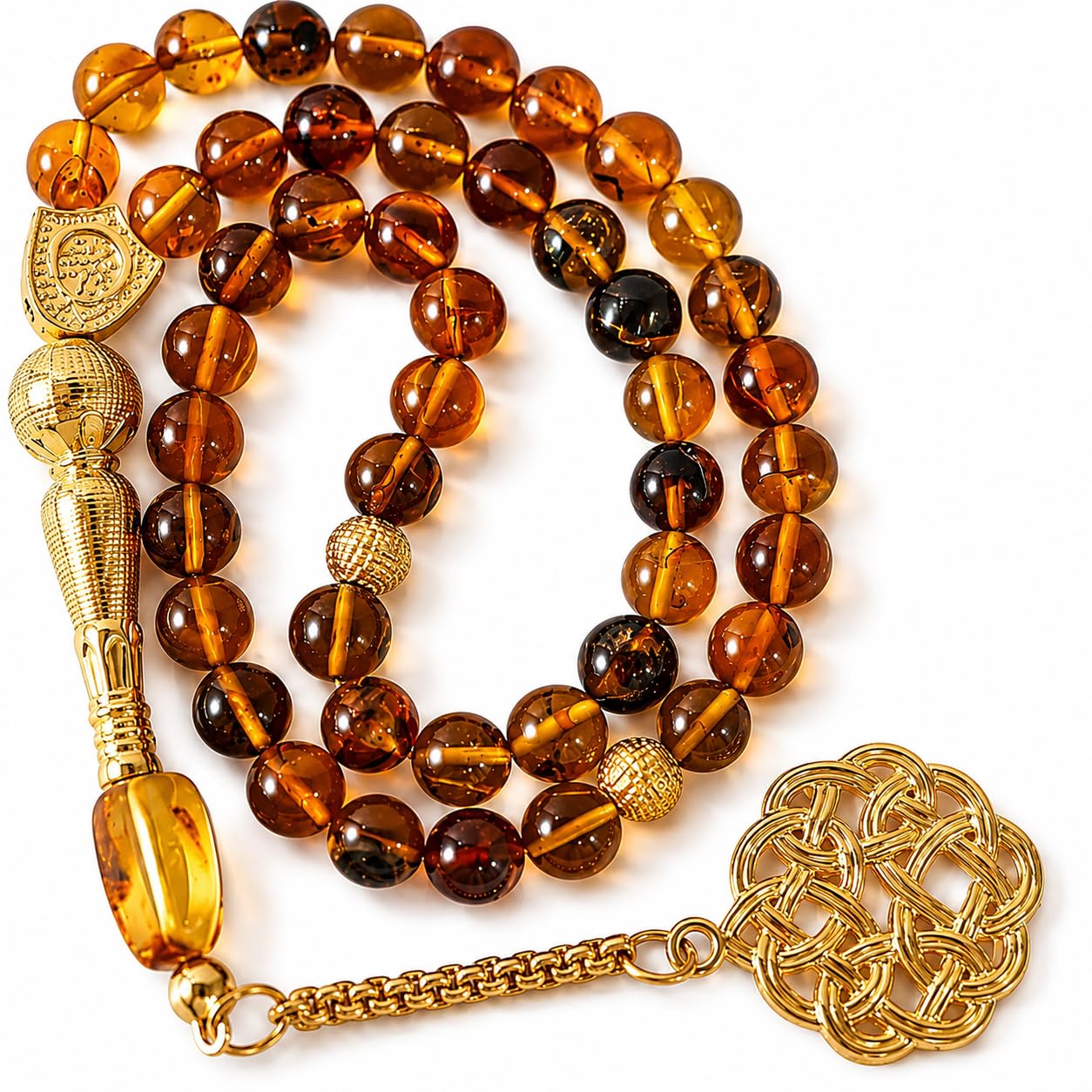1 szt. Natural Amber Tasbih 45 Beads Misbaha Tesbih, ręcznie wykonane gładkie muzułmańskie koraliki z licznikiem i certyfikatami, pudełko prezentowe, Ramadan Eid Hajj Umrah prezent dla mężczyzn