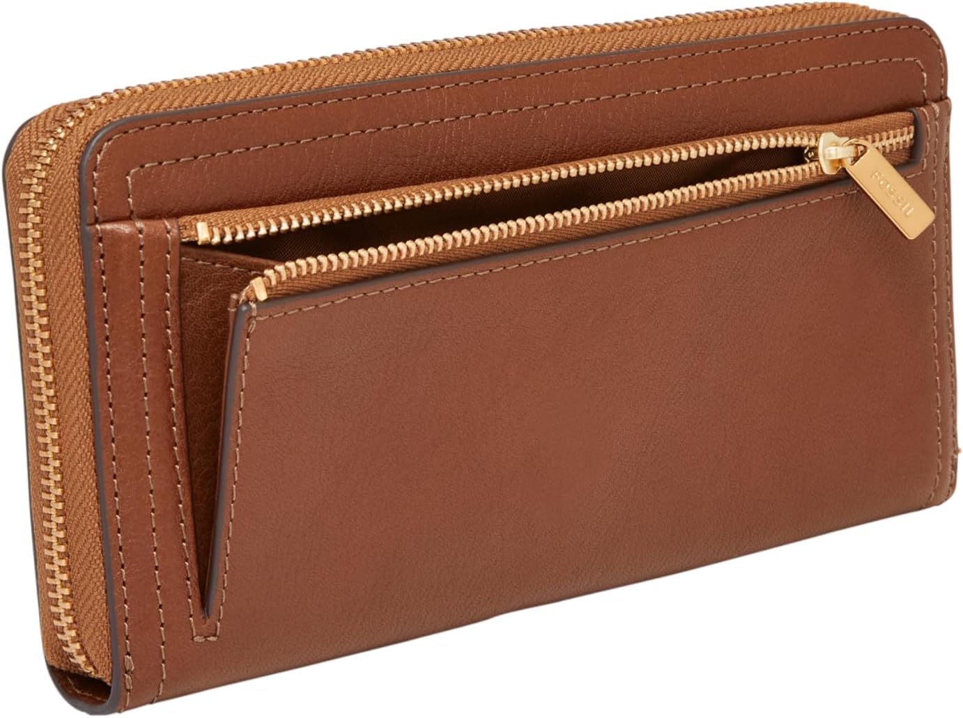 Fossil Women's Logan Leather RFID-Blocking Zip Around Clutch Wallet with Wristlet Strap for Women Brown