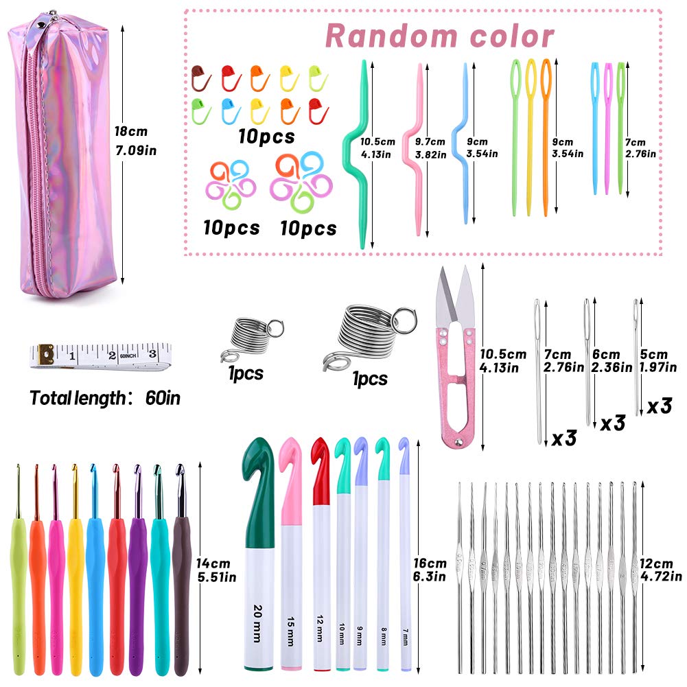 Yizzvb 87 Pcs Crochet Hooks Set, Crochet Hooks Soft Grip Crochet Handles, Aluminum Crochet, Large-Eye Blunt Needles and Stitch Markers, Extra Long Knitting Needles for Sewing DIY Craft(0.5~2~20mm)