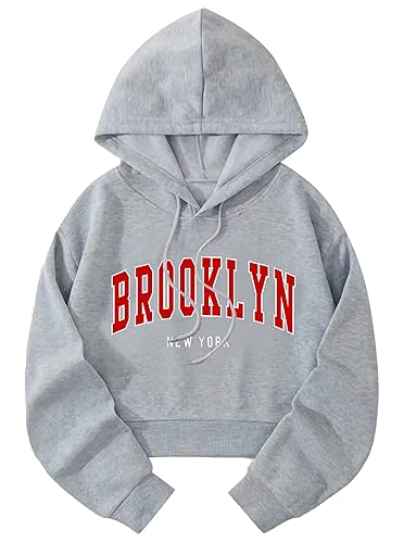 Hilinker Womens Graphic Long Sleeve Cropped Hoodies Drawstring Hooded Sweatshirt