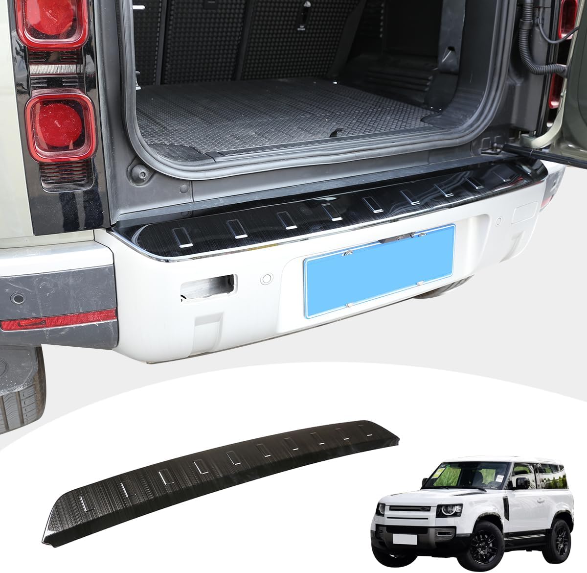Stainless Steel Car Rear Bumper Plate Cover Trim Compatible with Land Rover Defender 2020-2025 Rear Bumper Protector Guard Cover Trim,Scratch Resistant Trunk Door Entry Guards (Black)