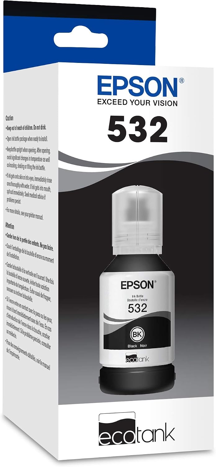 Epson 532 EcoTank Ink Ultra-high Capacity Bottle Black (T532120-S) Works with ET-M2170, M3000, M3170, M1000, M1170 (Pack of 2)