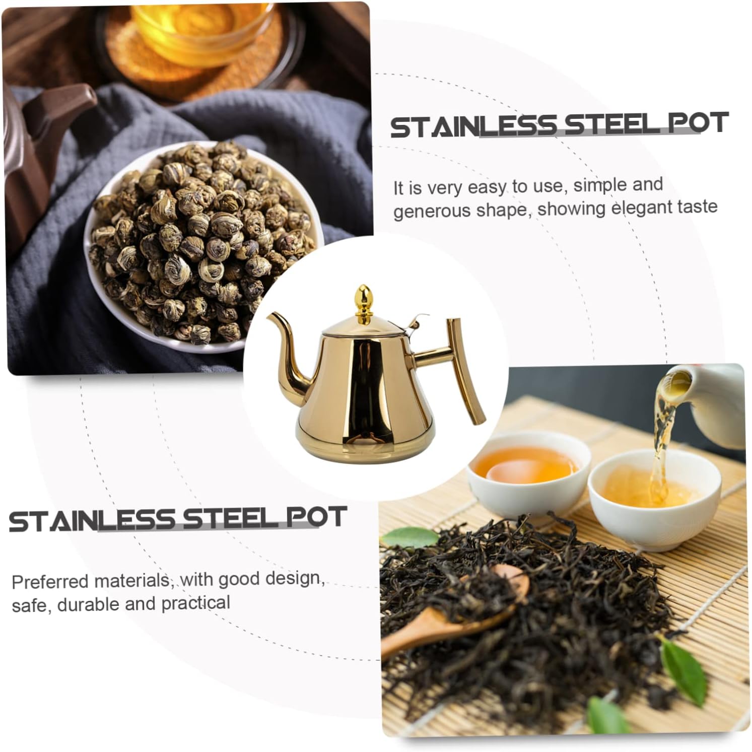 Stainless Steel Coffee Kettle with Strainer Large Capacity Tea Pot Ergonomic Handle for Home Office Restaurant Use and Easy to Clean