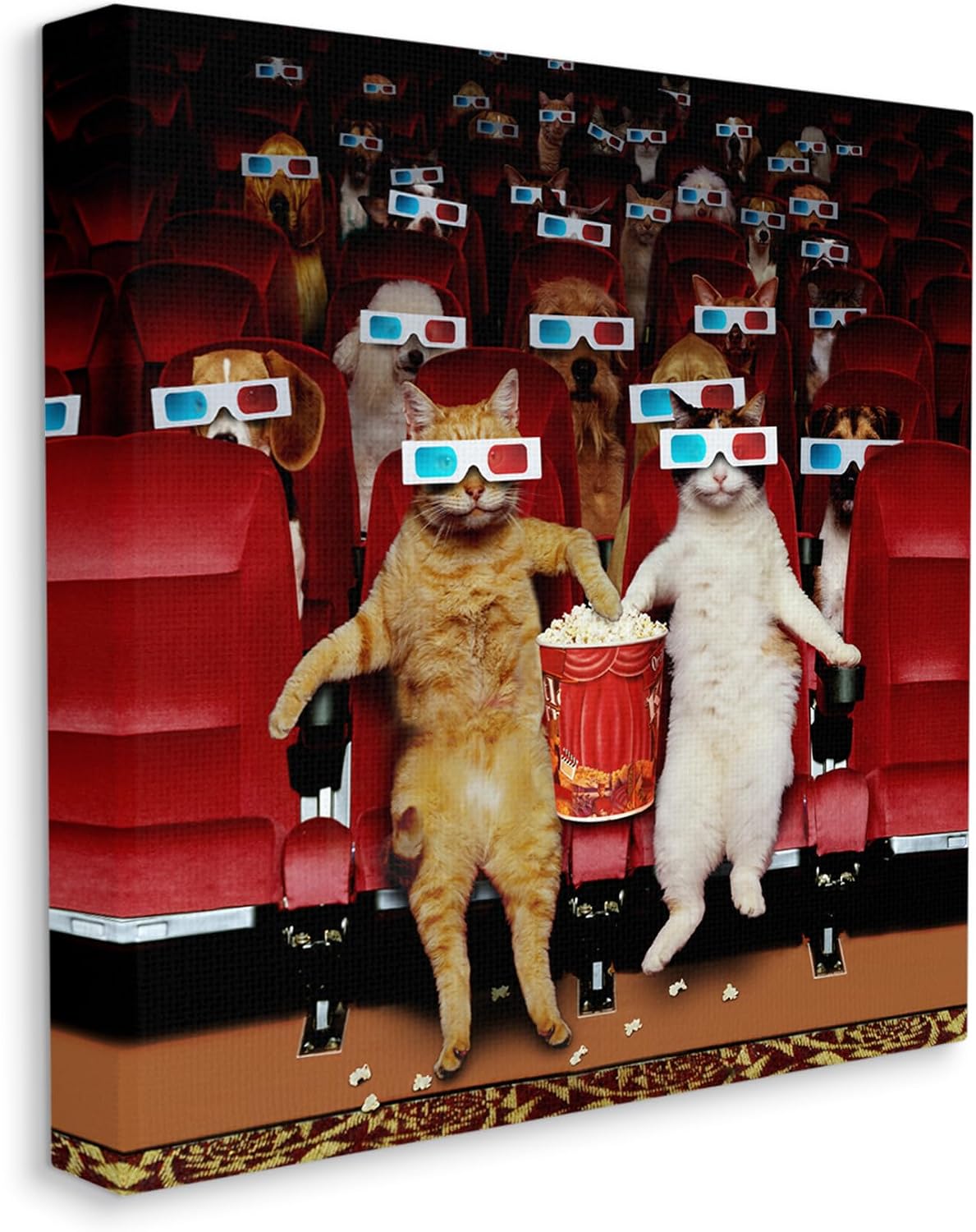 Stupell Industries Cats at 3D Movie Theater, 17 x 17 Inch Canvas Wall Art image 2