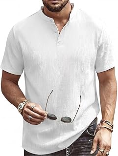 Herren Kurzarm Henley Shirt Sommer Freizeithemd mit Knopfleiste Atmungsaktiv Knitterarm M-3XL
