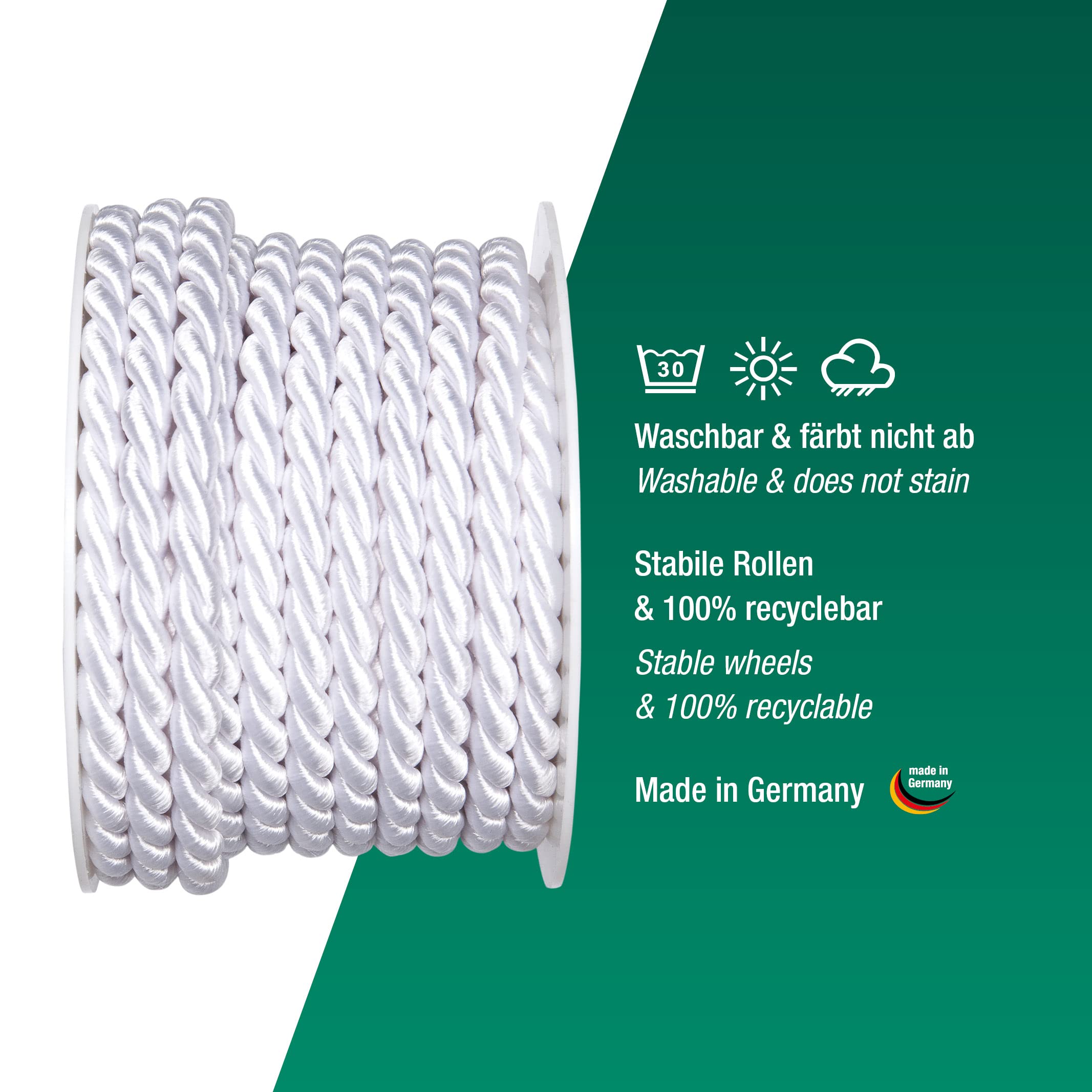 Halbach Seidenbänder Premium Kordel (weiß) – Bild 3