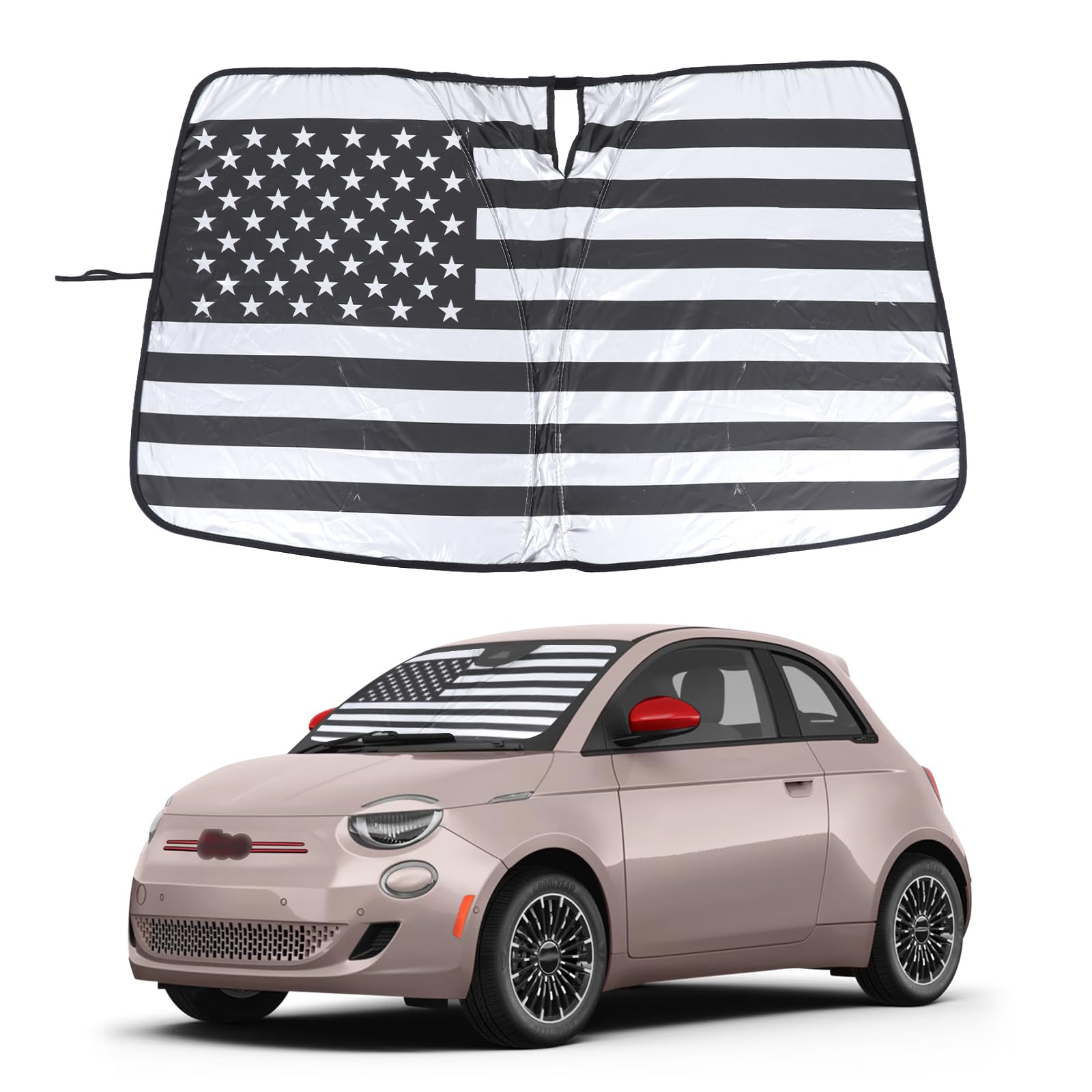 Windshield Sunshade for Fiat 500 2010-2024/ Abarth 595 2014-2024, Front Window Sun Shade, Foldable Reflective Sun Visor, Screen Shield Cover Blocker Protector HeatShield (Black1)