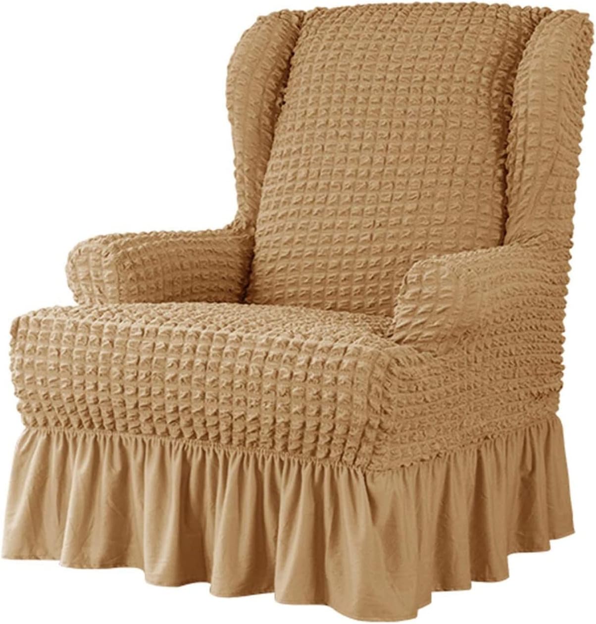 Konsilsa Stretch Wing Chair Slipcover 2 Pieces,Sofa Cover Printed Wing Chair Covers Polyester Fiber Spandex Furniture Protector for Living Room Decoration Armchair Cover (Color : Yellow)