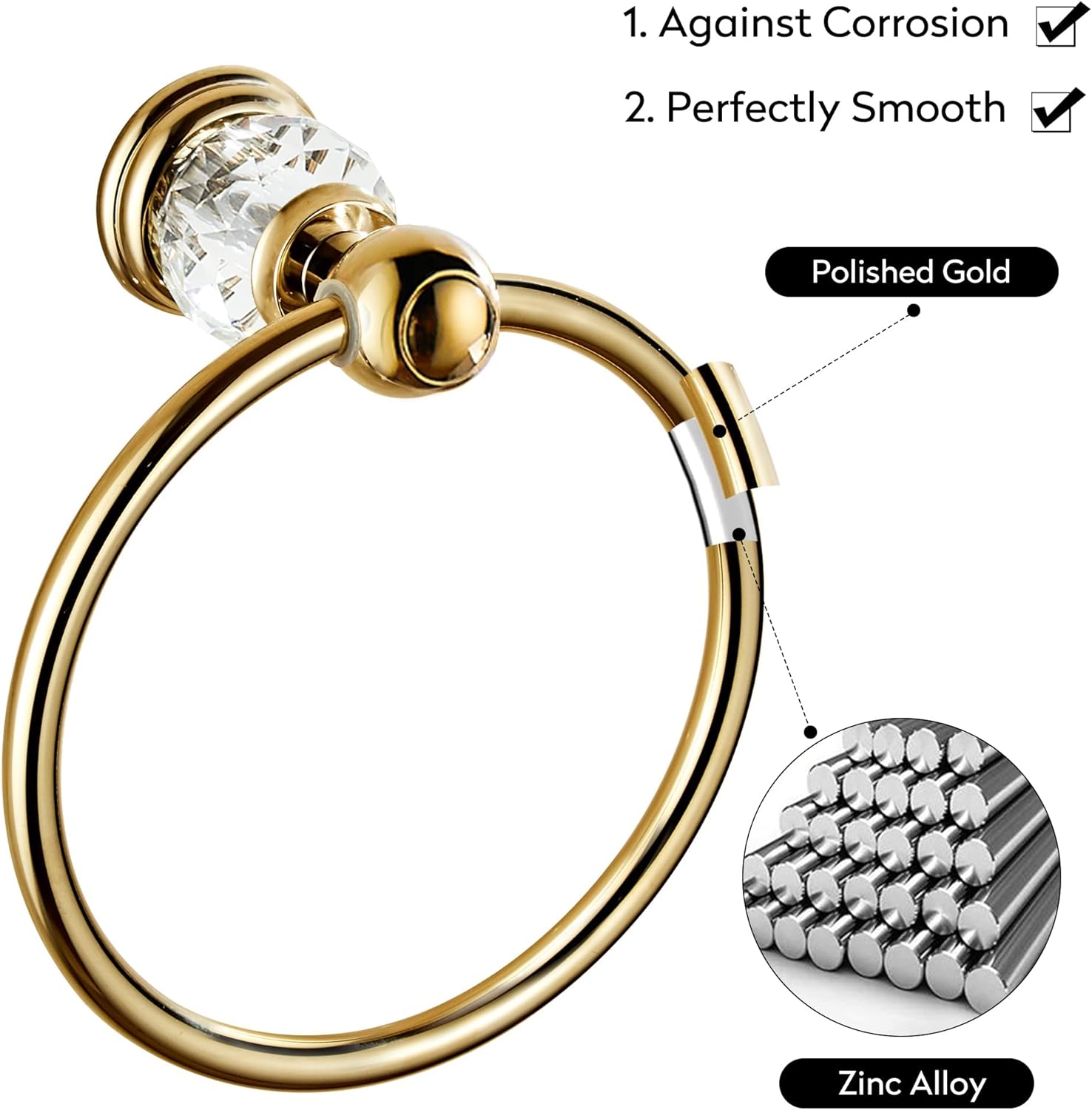 WINCASE Crystal Towel Holder Double， Gold Towel Ring for Bathrooms,Towel Bar 24 Inch Wall Mounted