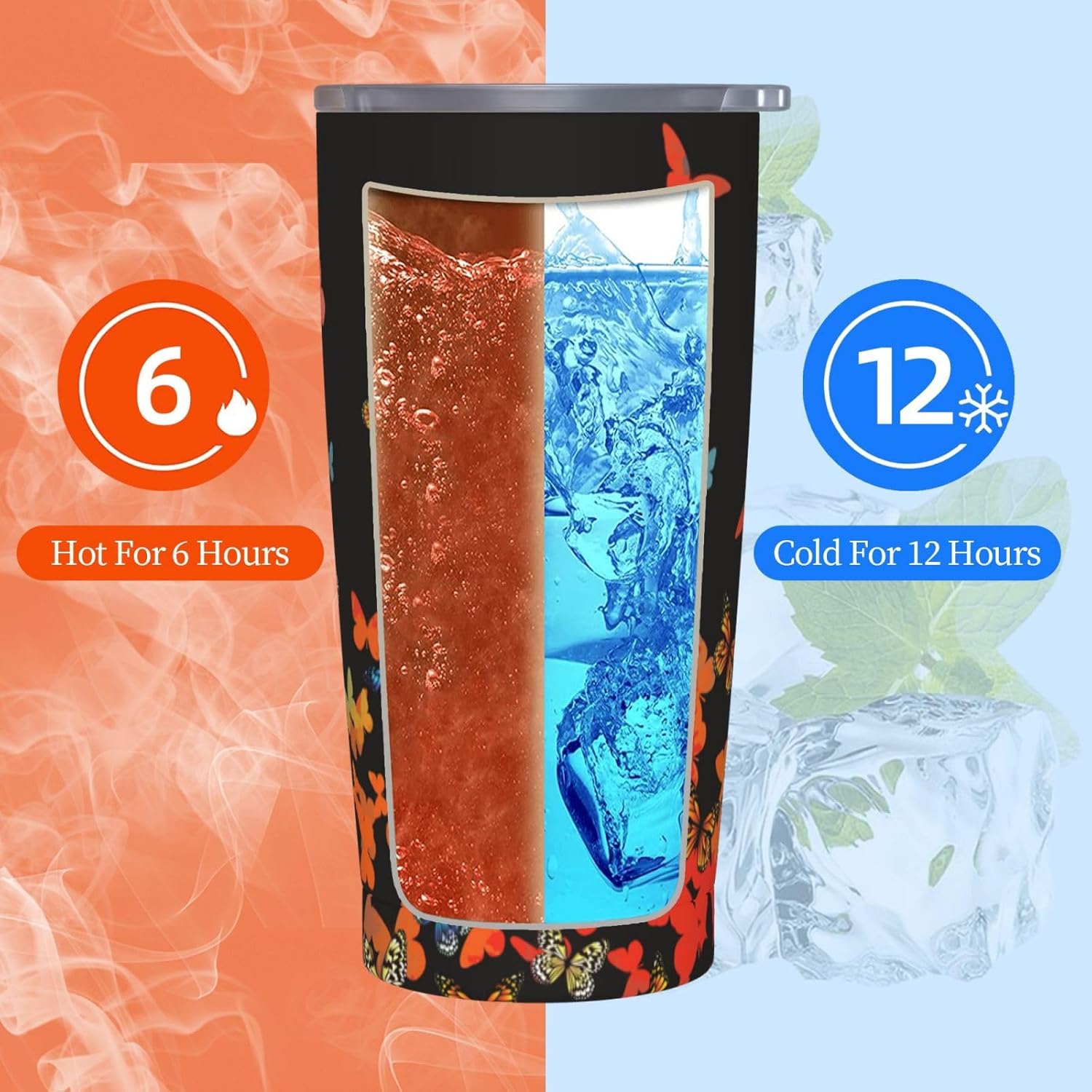 Colored Butterflies Tumbler,Butterflies 20oz Stainless Steel Insulated Travel Tumblers,Travel Coffee Mug with Lid and Straw Water Bottle Drink Tumbler Cups Gifts for Women Men - Image 6