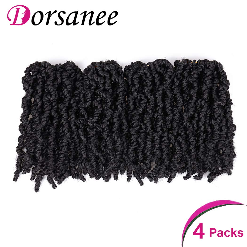 Dorsanee Pre-twisted Spring Twist Crochet Hair - 8 Inch, 4 Packs Short Curly Synthetic Hair Extensions (8 Inch, 1B#)
