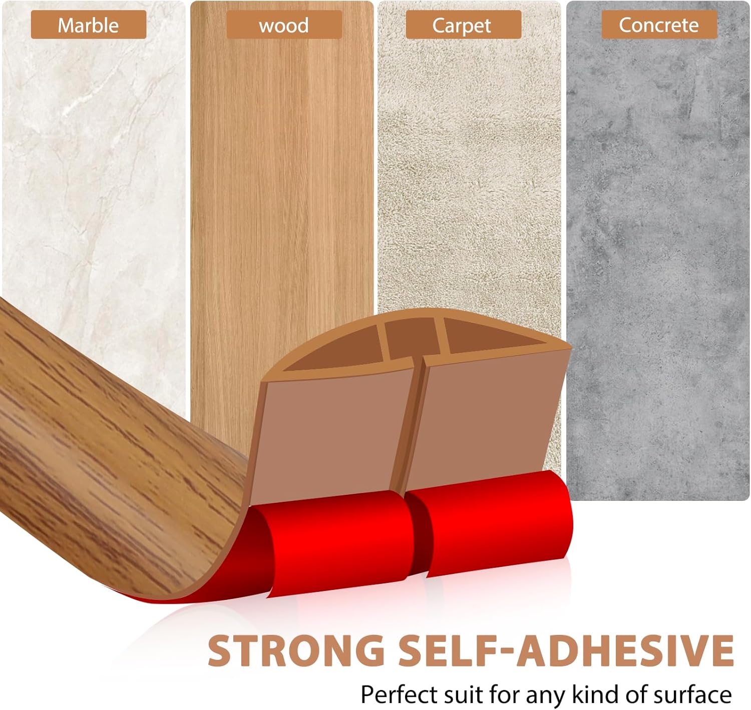 Floor Cord Cover Wood Grain Cable Cavity (0.47"x0.27") Self Adhesive