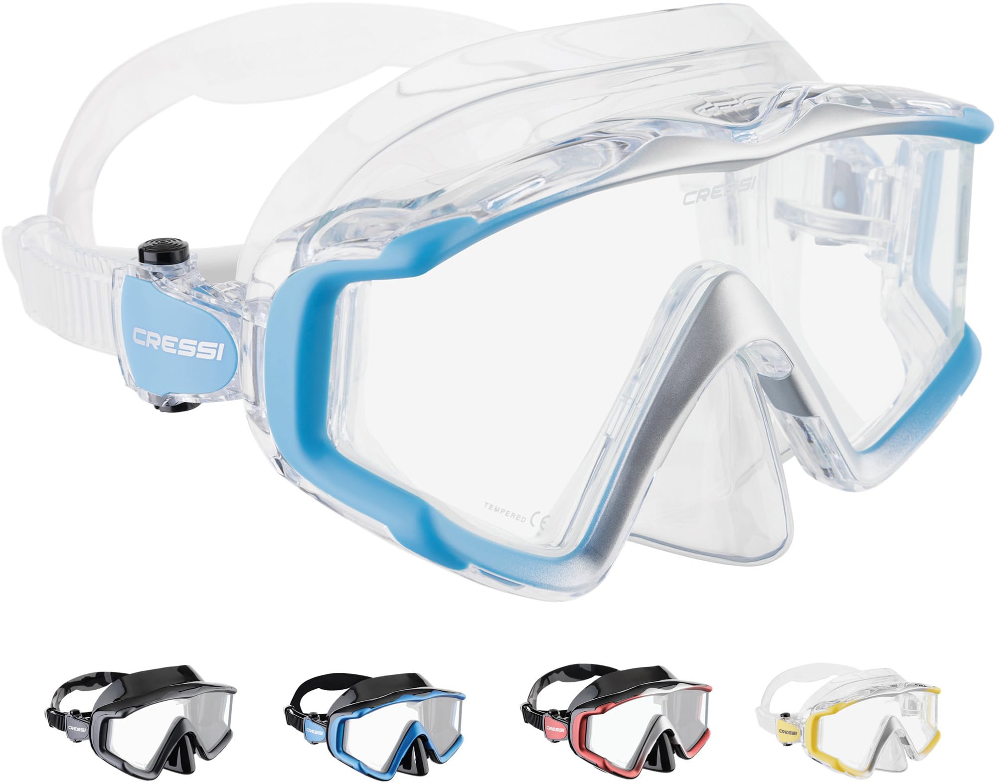 CRESSI Liberty Triside Mask - Panoramic 3 Glass Mask for Diving and Snorkelling, One Size, Unisex Adult