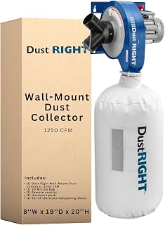 Rockler Dust Right 1250 CFM Wall Mount Dust Collector with Remote & Y-Adapter - Space-Saving Wood Shop Air Filtration