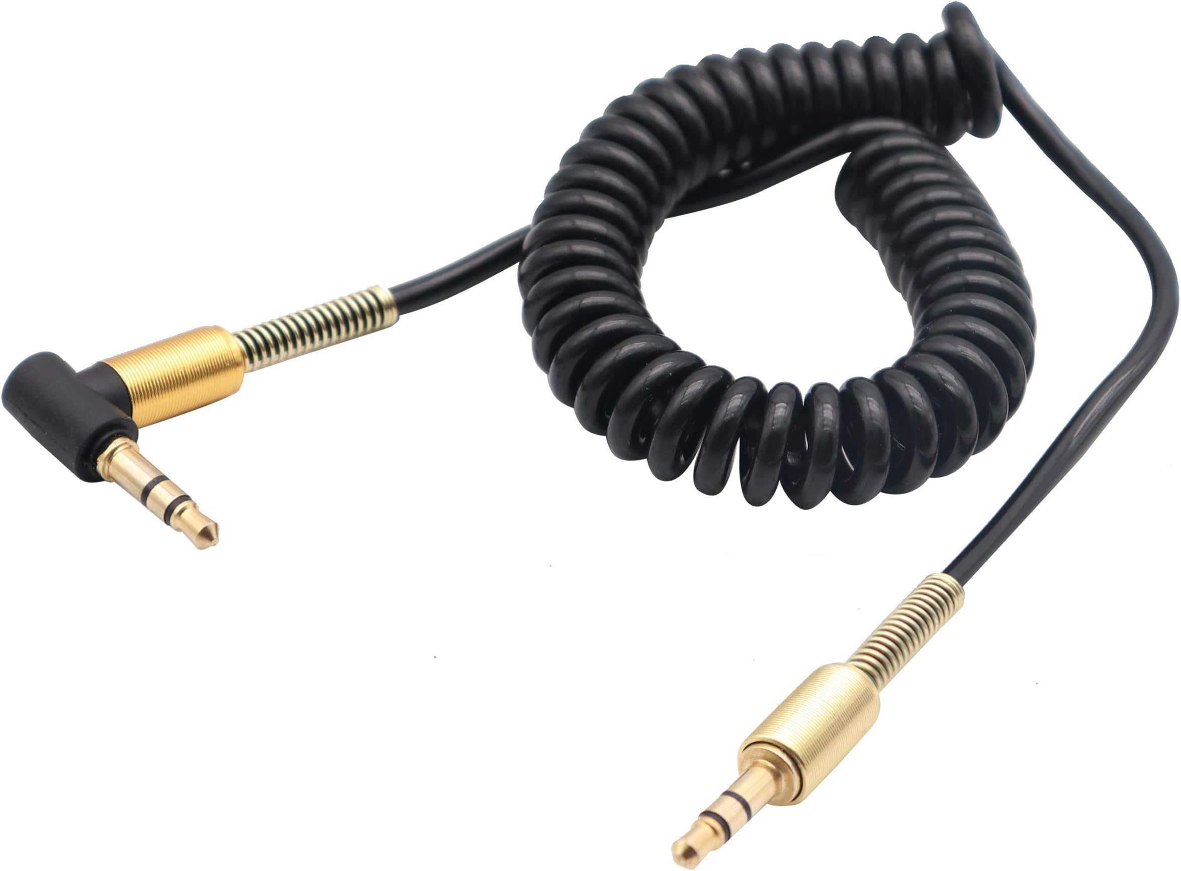 3.5mm Coiled Cable 90 Degree Right Angle 3-Pole 3.5mm Male to 3.5mm Male Right Angle TRS Jack Stereo Audio Spring Aux Cable for All 3.5mm-Enabled Smartphones,Tablet and MP3 Players(1.5m)