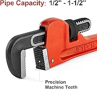 Vista 4 de Jetech 12-inch Heavy Duty Straight Pipe Wrench, Adjustable Aluminum Plumber with Floating Hook Jaw and I-Beam Handle, Red