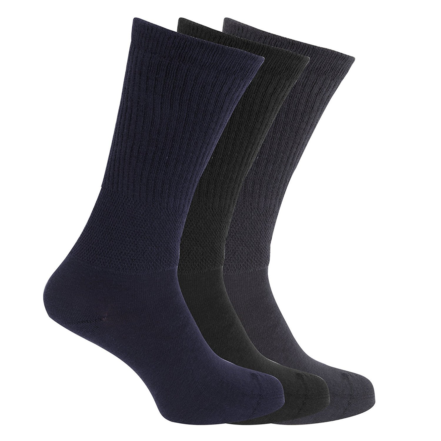 3x Pairs of Mens Extra Wide Comfort Fit 'Wide Feet' Diabetic Socks/UK 6-11 Eur 39-45 (Assorted Darks)