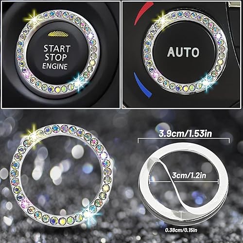 Miniatura 42 de NBTEPEM - Juego de 27 accesorios brillantes de automóvil para mujer, funda de volante de ajuste universal de 15'', marco para placa, soporte