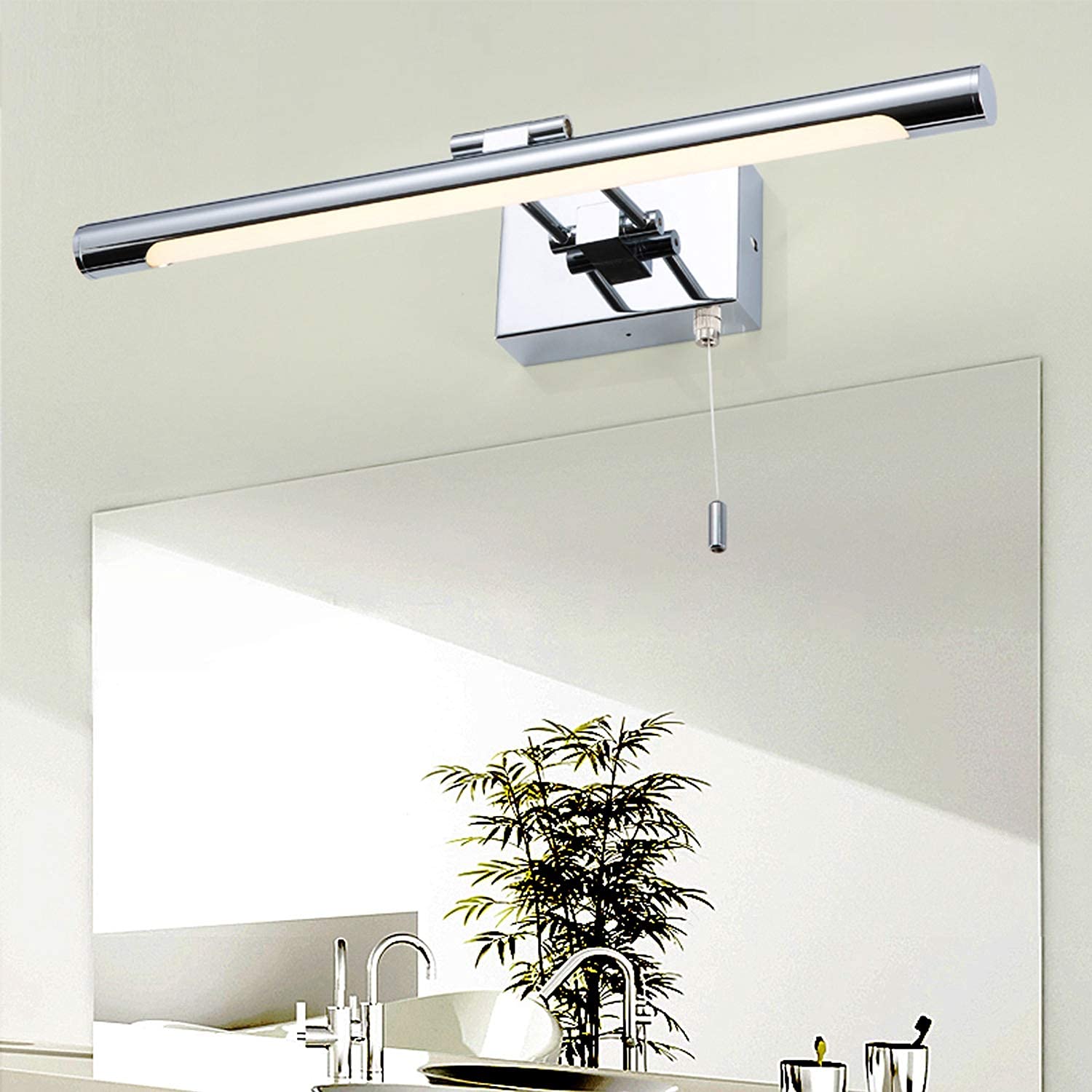 Éclairage de miroir de salle de bain moderne chrome, applique LED 4000K à interrupteur intégré