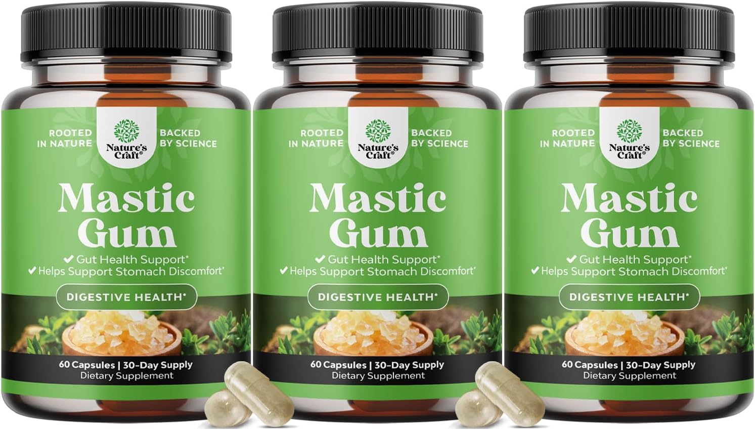 High Strength Mastic Gum Capsules - Herbal Digestion Supplement Providing Upset Stomach Relief for Adults - Vegan Non-GMO Gluten Free & Made in US GMP Facility - Gentle & Soothing 60 Count (Pack of 3)