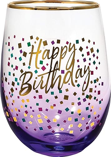 Spoontiques Happy Birthday - Vaso sin tallo, morado, 20 onzas