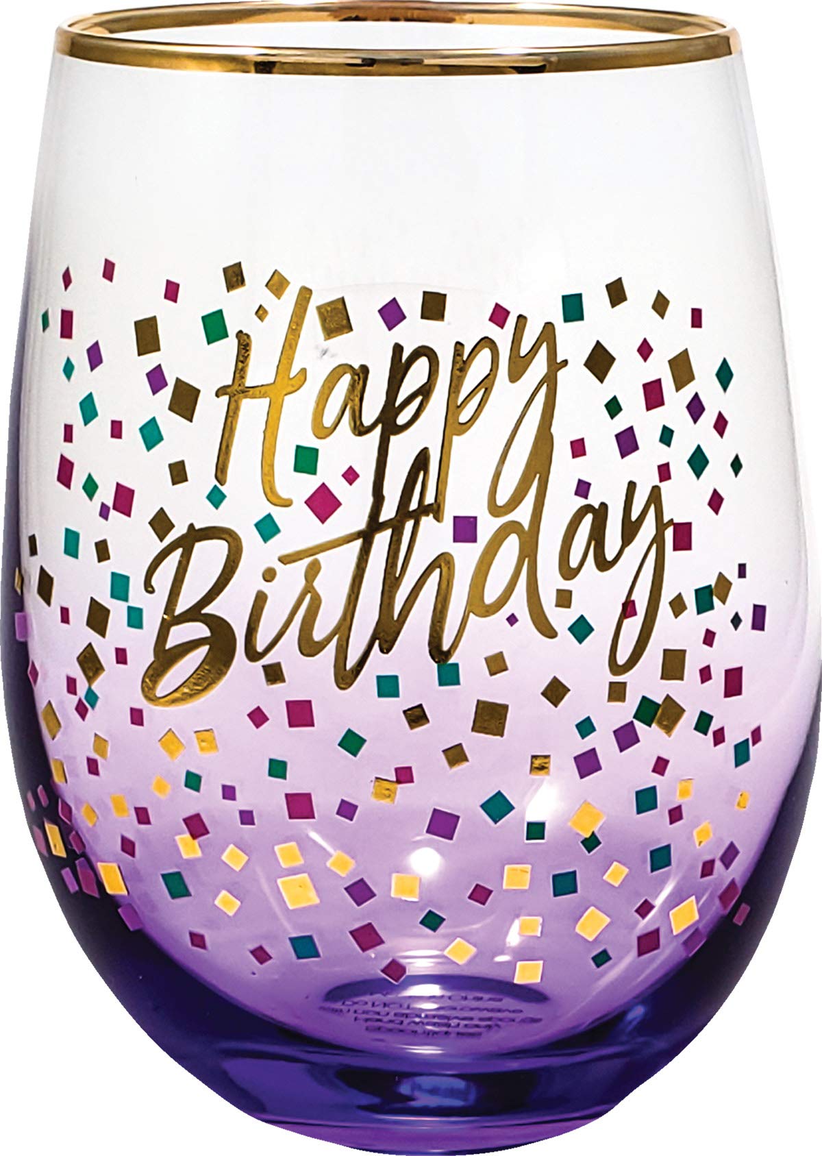 Spoontiques Happy Birthday Stemless Glass,Purple,20 ounces