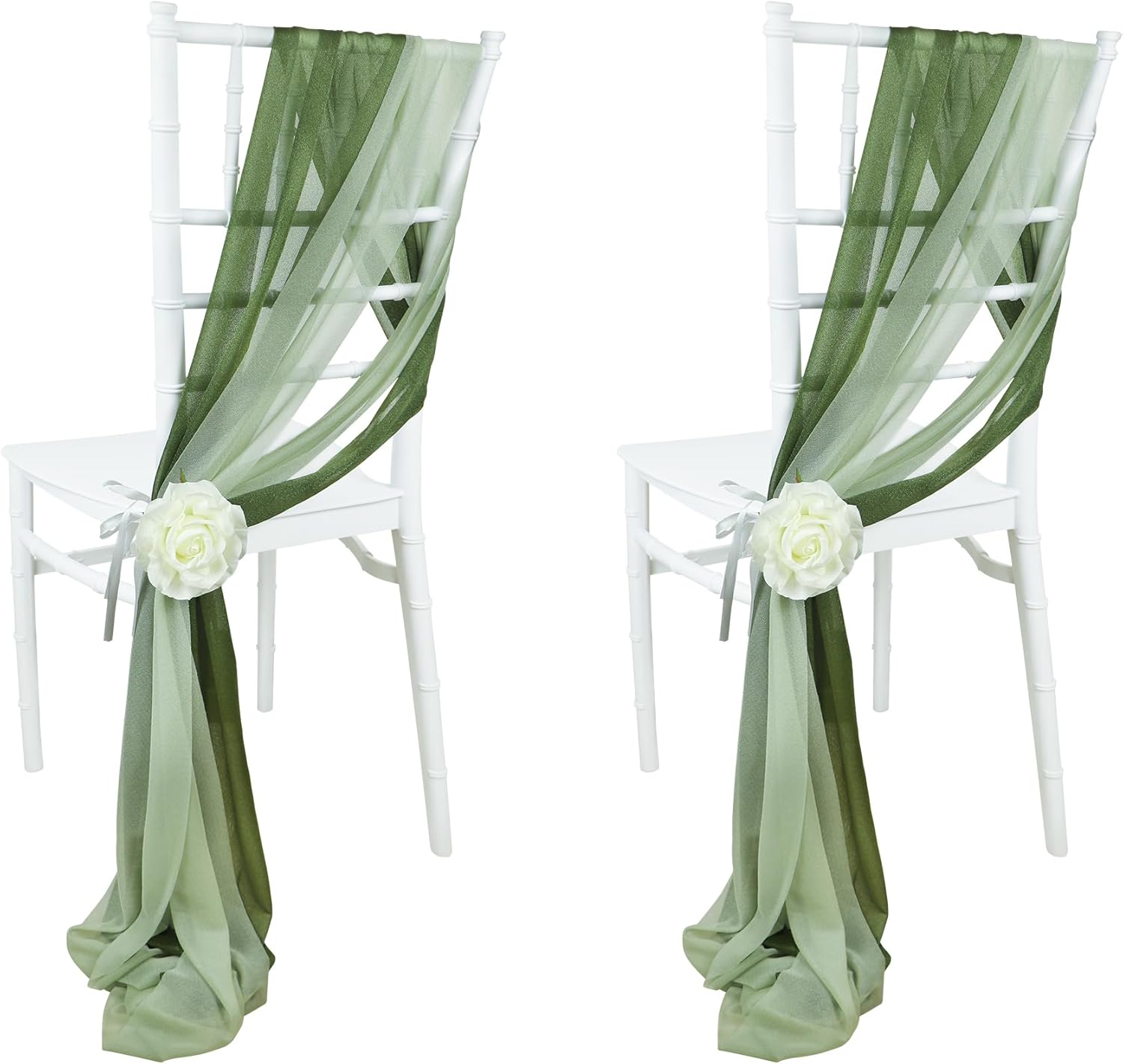 16-Pack Chair Sashes for Wedding Aisle Decorations - Sage Green & Milky Green Wrinkle-Free with Romantic Draping, Heat Resistant Fabric for Ceremony Reception Banquet Party Outdoor Decor