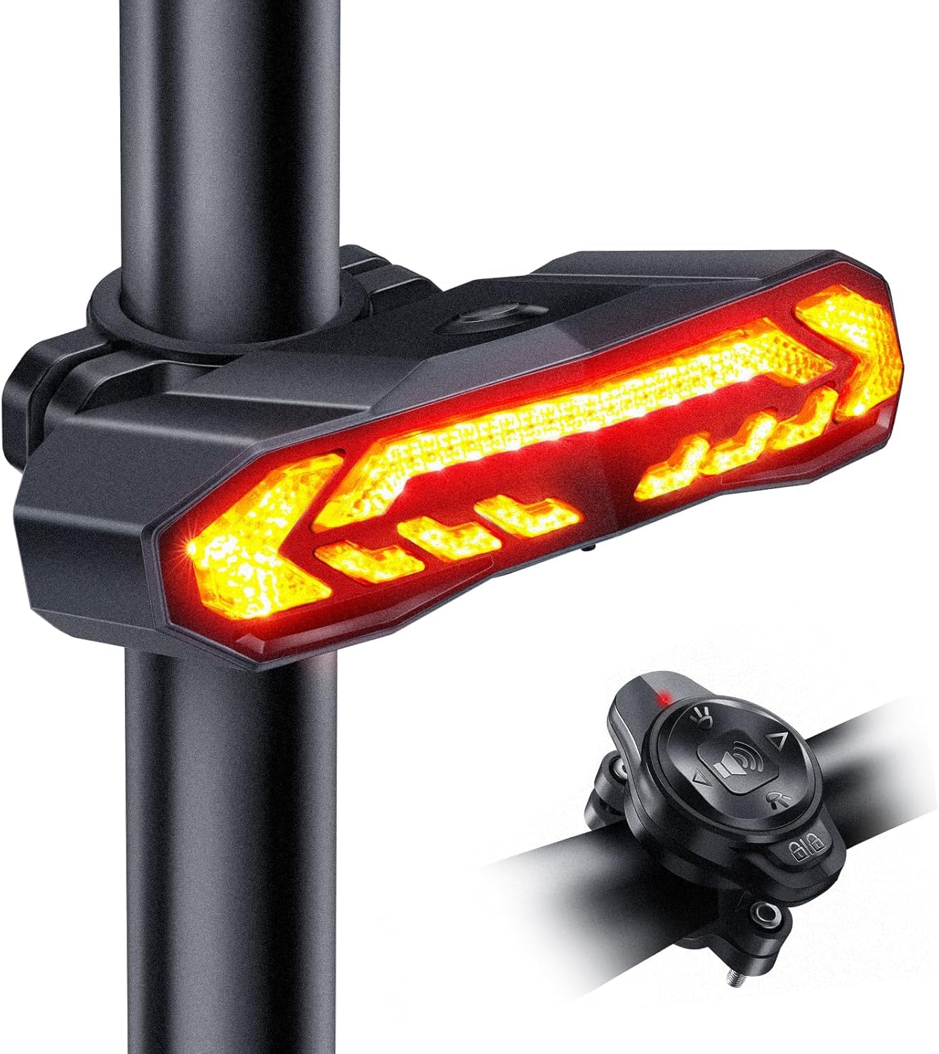 ZEXMTE Bike Tail Light with Turn Signals and Brake Light, Rechargeable Bike Alarm Anti Theft with Remote, Bicycle Horn & Bike Turn Signals for Bicycle/Scooter/Ebike Auto On/Off, IP65 Waterproof
