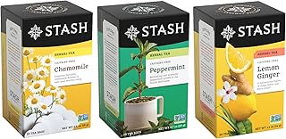 Stash Tea Comfort Classics Herbal Tea Sampler - Assortment of Non-Caffeinated Teas Including Peppermint, Chamomile and Lemon Ginger Teas, 18-20 Count (Pack of 3)