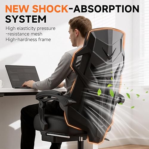 Miniatura 4 de GTPLAYER Silla de computadora con reposapiés ajustable, silla ergonómica para juegos con reposacabezas y soporte lumbar, silla de oficina de malla