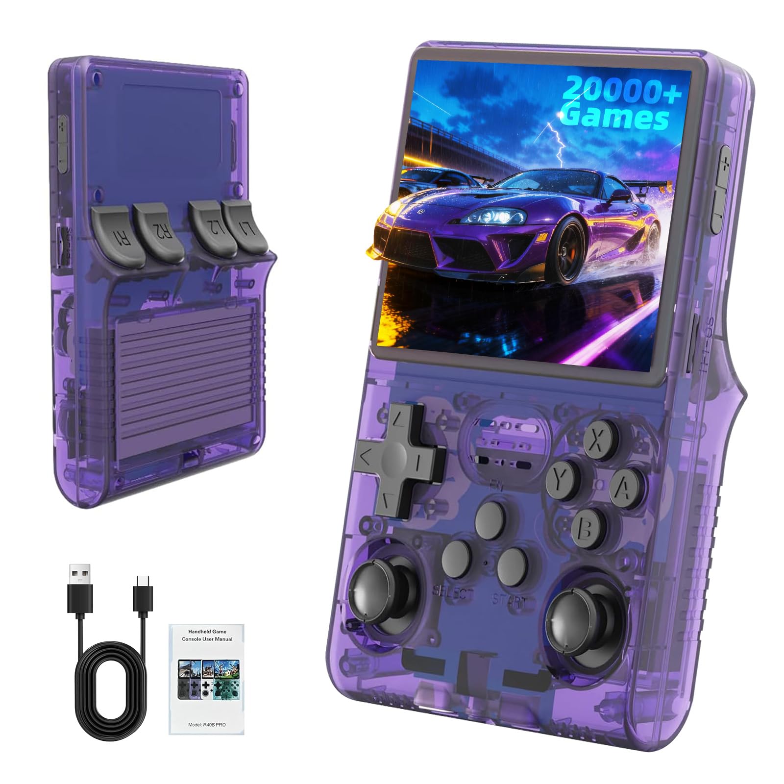 R36S Retro Handheld Games Console, 20,000+ Classic Games Portable Pocket Video Player with 3.5 Inch HD Screen, Open Source Linux System Screen(Purple)