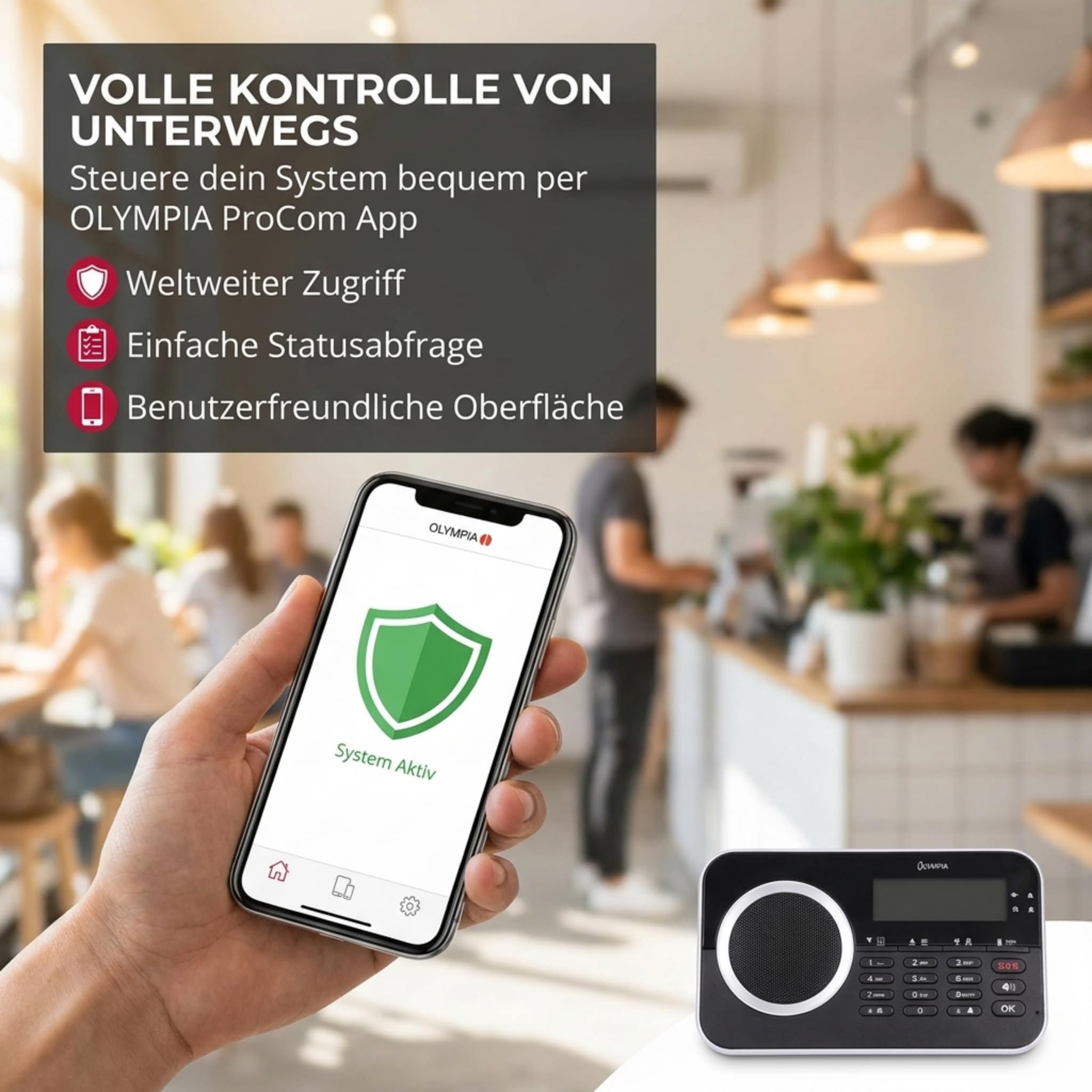 Olympia Protect 9761 Alarme Alarme de Maison GSM Set de 4 Porte/Fenêtre Contacts 1 Mouvement Selder Télécommande, Noir