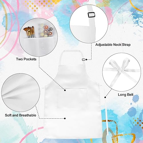 Miniatura 3 de PLULON 15 delantales para niños con 2 bolsillos, delantales de pintura para niños a granel, delantales de pintura ajustables para niños, delantales