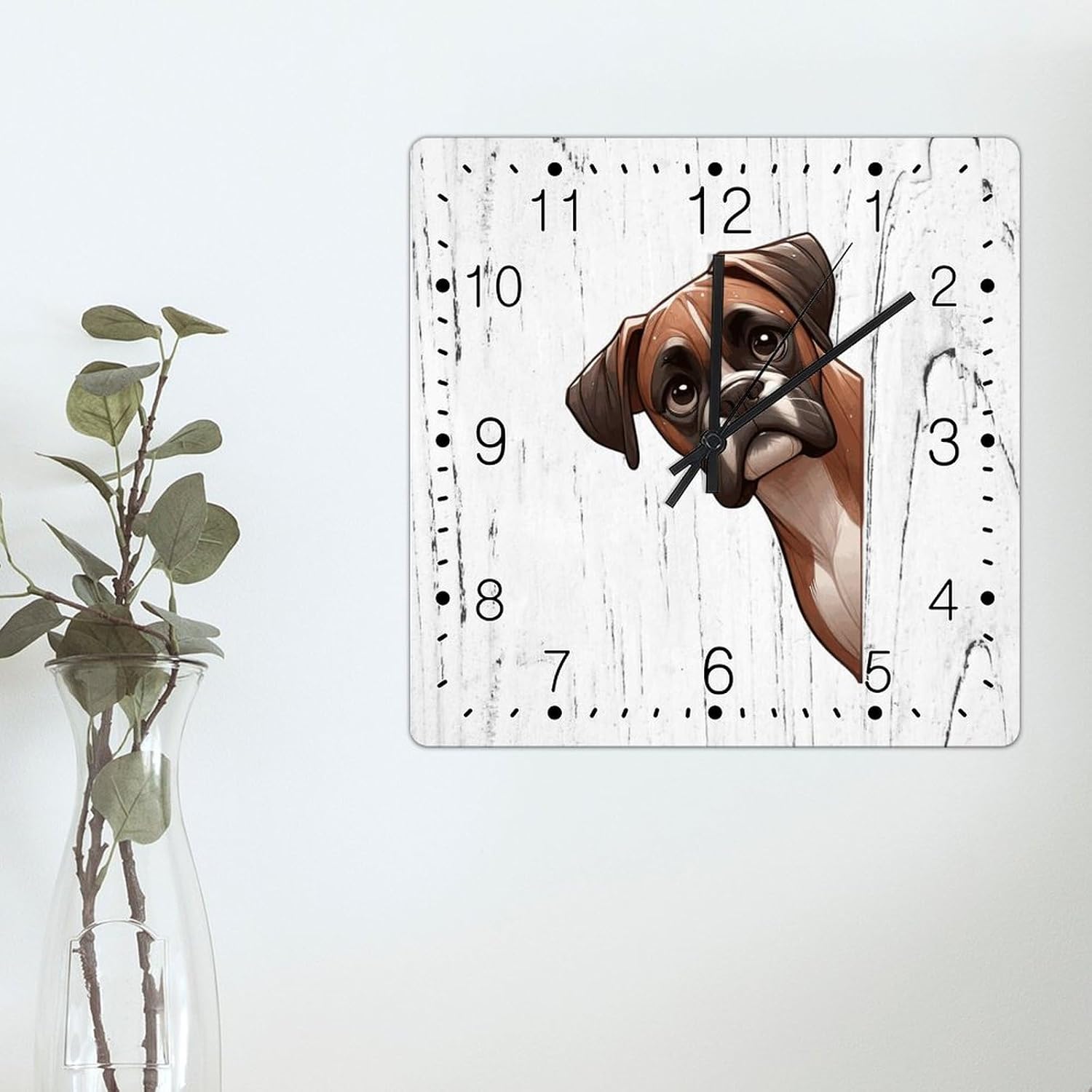 Wall Clocks Boxer Wall Clock Boxer Dog Peeking ASquare Corner Wall Clocks Non-Ticking Battery Operated Square Clock Pet Owner Gift Clocks for Living Room 15x15in