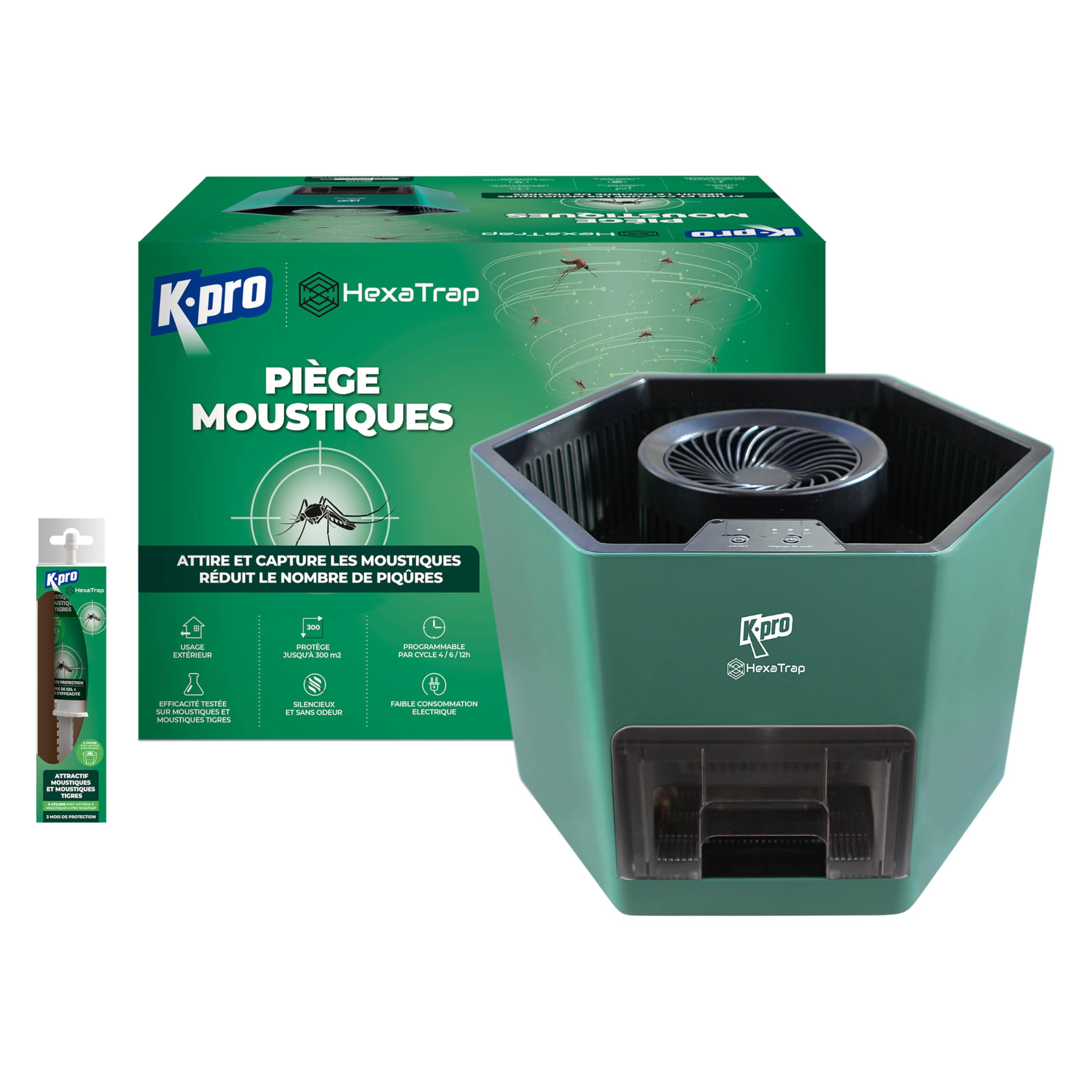 K.​PRO Piège électrique à moustiques et moustiques Tigres avec Attractif, Protège jusqu'à 300 m², Silencieux et sans Odeur, Programmable 3 Cycles, Câble 10 mètres, Garantie 2 Ans