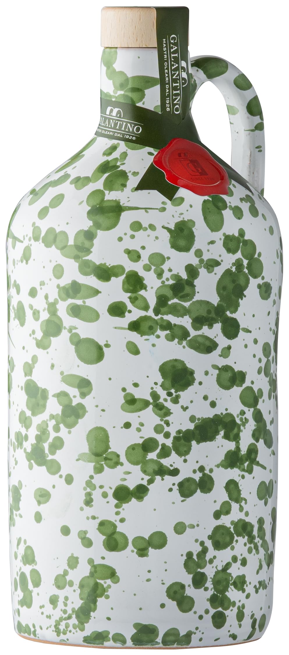 Orcio in Ceramica Lavorato e Dipinto a Mano "Fantasia Verde" con Olio Exrta Vergine di Oliva - 500ml - Galantino