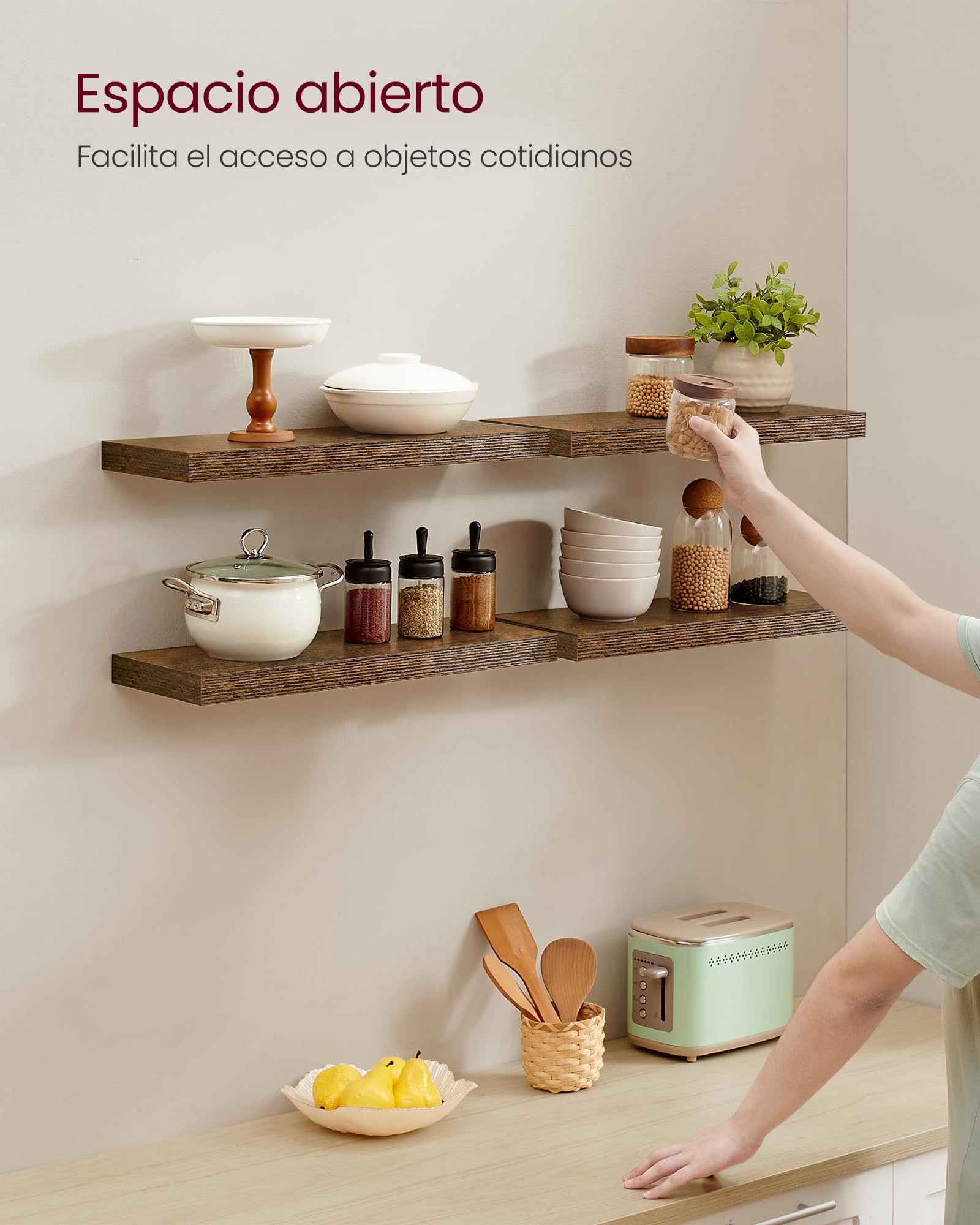 VASAGLE Estante de Pared, Juego de 4, Estante Flotante, 20 x 60 x 3,8 cm, Balda de Pared para Marcos de Fotos, Decoración, para Salón, Estudio, Cocina, Marrón Rústico LWS075B01