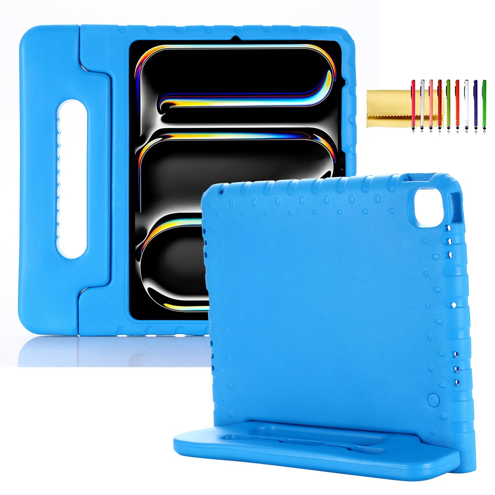 Kids Case for iPad Pro 13" 2025 (M5) 2024 (M4) & iPad Air 13" M3 M2 Shockproof Case with Pencil Holder, Techcircle Handle Stand Light EVA Foam Bumper