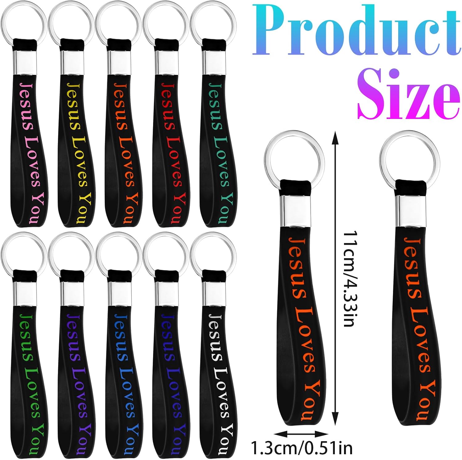 Sasylvia 100 Pcs Jesus Loves You Silicone Keychains Christian Bible Verse Keychains Bulk Inspirational Religious Siliconce Christian Keychain Gift for Church(Black, Classic) - Image 2