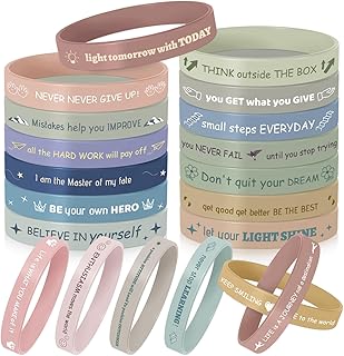 20/40/60/100 Inspirational Rubber Bracelets, Motivational Wristbands, Stretch Affirmation Bands for School, Christmas Gifts -20 Styles
