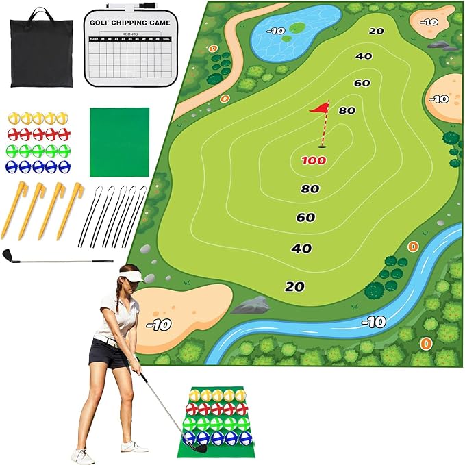 Golf Chipping Game Mat Velcro Chip Stick Battle Royale Golf Game Set