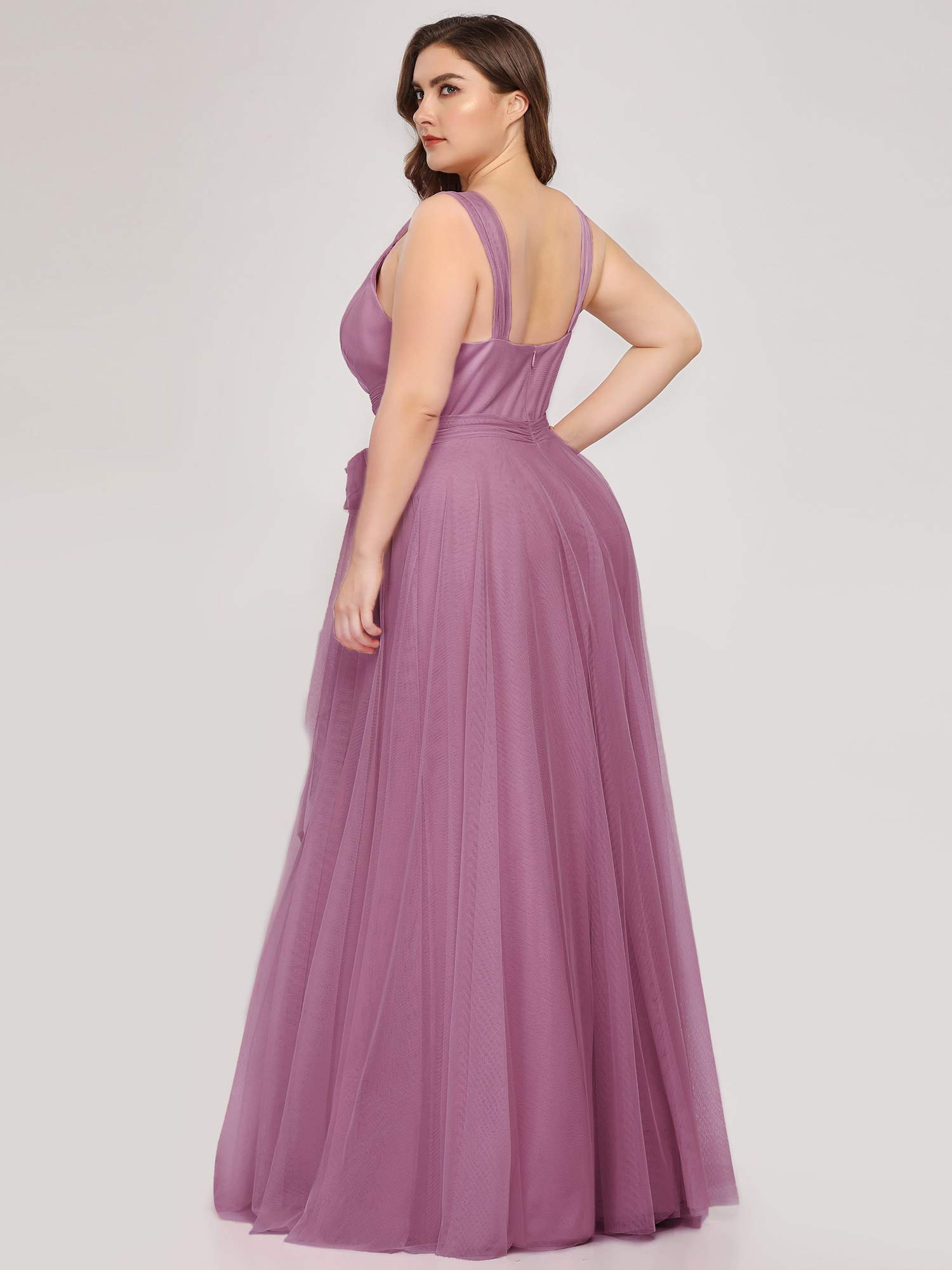 Ever-Pretty Plus Robe de Soirée Grand Taille Élégante A-Line Taille Empire Col en V Tulle Longue Femme 07303PL